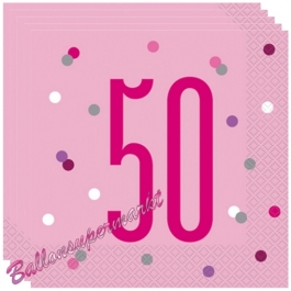 Servietten Pink & Silver Glitz 50 zum 50. Geburtstag