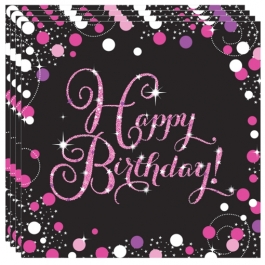 Geburtstagsservietten pink Celebration Birthday, 16 Stück