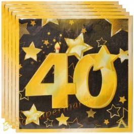 Servietten Zahl 40 Schwarz-Gold, zum 40. Geburtstag