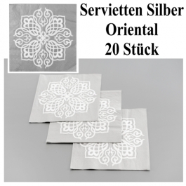 Servietten Orient Silber, Tischdeko-Papierservietten, 20 Stück, Party 1001-Nacht