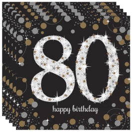 Servietten Sparkling Celebration 80, zum 80. Geburtstag