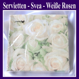 Servietten Svea - Weiße Rosen, 20 Stück, 3-lagig