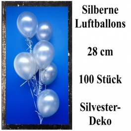 Silberne Luftballons zur Dekoration Silvester und Neujahr, 100 Stück