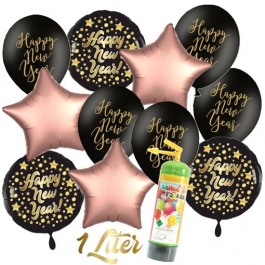 Dekoration Silvester: 11 Luftballons Happy New Year mit 1 Liter Ballongas Einweg