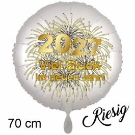 Silvester Luftballon: 2027 Viel Glück im neuen Jahr! Satin de Luxe, weiß, 70 cm