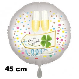 Silvester Luftballon: Guten Rutsch! Satin de Luxe, weiß, 45 cm