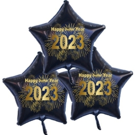 Silvester Bouquet bestehend aus 3 Sternballons in Schwarz mit Helium, 2023 Feuerwerk,