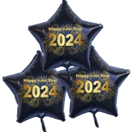 Silvester Bouquet bestehend aus 3 Sternballons in Schwarz mit Helium, 2024 Feuerwerk,