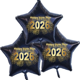 Silvester Bouquet bestehend aus 3 Sternballons in Schwarz mit Helium, 2026 Feuerwerk