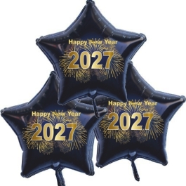 Silvester Bouquet bestehend aus 3 Sternballons in Schwarz mit Helium, 2027 Feuerwerk