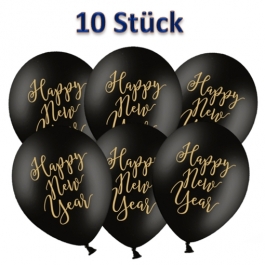 Silvester Luftballons, Happy New Year, schwarz-gold, 10 Stück