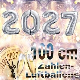 Zahlendekoration Silvester 2027 silber 1 m grosse Zahlen befüllbare Ballons aus Folie