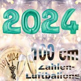 Silvester 2024, aquamarin,1 m grosse Zahlen, befüllbare Ballons aus Folie