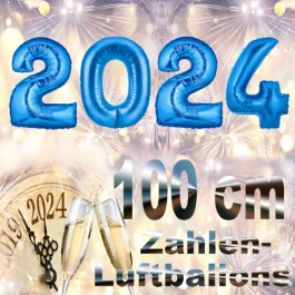 Zahlendekoration Silvester 2024, silber, 1m große Zahlen, Luftballons aus Folie