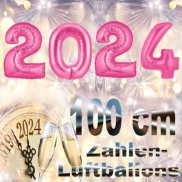 Silvester 2024, pink,1 m grosse Zahlen, befüllbare Ballons aus Folie