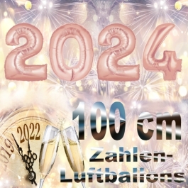 Zahlendekoration Silvester 2024, rosegold, 1 m grosse Zahlen befüllbare Ballons aus Folie