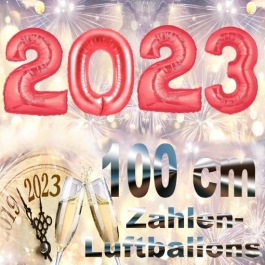 Zahlendekoration Silvester 2023 ,1 m grosse Zahlen, befüllbare Ballons aus Folie