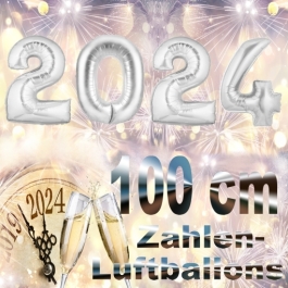 Zahlendekoration Silvester 2024 silber 1 m grosse Zahlen befüllbare Ballons aus Folie