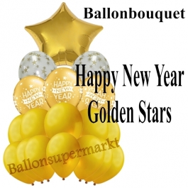 Silvester-Ballon-Bouquet Happy New Year Golden Stars mit 18 Luftballons