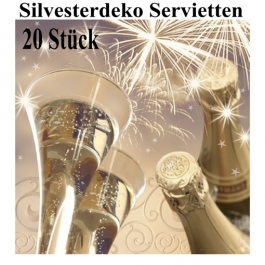 Silvesterdeko Servietten, Cheers New Year, Sektgläser, 20 Stück, 33x33 cm, 3-lagig