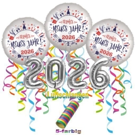 Silvester Dekorations-Set mit Ballons Frohes Neues Jahr 2026, 8 Teile