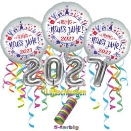 Silvester Dekorations-Set mit Ballons Frohes Neues Jahr 2027, 8 Teile