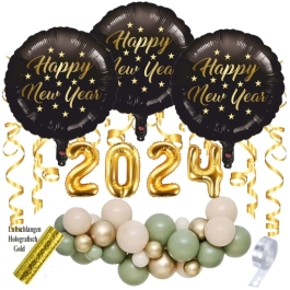 Silvester Dekorations-Set mit Ballons Happy New Year 2024, 34 Teile
