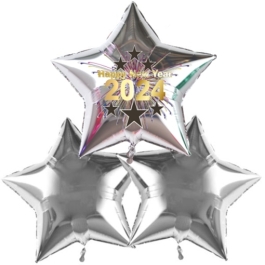 Silvestergrüße Heliumballons Happy New Year Silver Stars