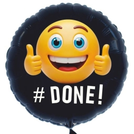 Smiley #Done! Luftballon aus Folie zur bestandenen Prüfung, zu Abitur und Examen