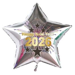 Sternluftballon in Silber aus Folie zu Silvester und Neujahr, Happy New Year, Silvesterdeko 2026