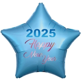 Sternluftballon in Hellblau aus Folie zu Silvester und Neujahr, Happy New Year, Silvesterdeko 2025