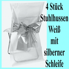 Stuhlhussen, Weiß, mit silberner Schleife, 4 Stück