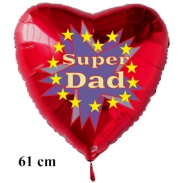 Herzluftballon zum Vatertag. Super Dad. Rot, 61 cm inklusive Ballongas Helium