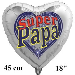 Herzluftballon zum Vatertag. Super Papa. Silber, 45 cm ohne Ballongas Helium