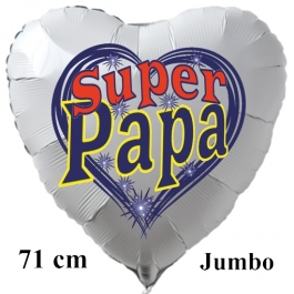 Herzluftballon zum Vatertag. Super Papa. Weiß, 71 cm inklusive Ballongas Helium