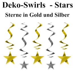 Swirls Deko-Wirbler Sterne in Gold und Silber