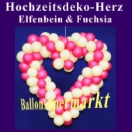 Dekoration zur Hochzeit, Herzdekoration aus Luftballons in Elfenbein-Fuchsia, 65 cm