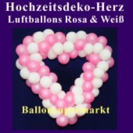 Dekoration zur Hochzeit, Herzdekoration aus Luftballons in Rosa-Weiß, 65 cm