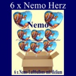 Nemo Clownfisch Herzluftballons mit Helium, Kindergeburtstag Geschenke, 6 Stück