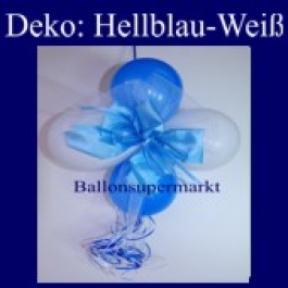 Mini-Luftballons-Dekoration mit Ringelband und Zierschleife, Weiß-Hellblau