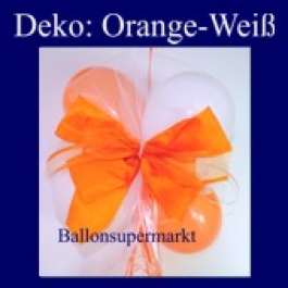 Mini-Luftballons-Dekoration mit Ringelband und Zierschleife, Weiß-Orange