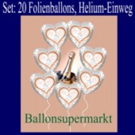 20 Ballons aus Folie, Silberhochzeit, mit dem Helium-Einweg-Behälter