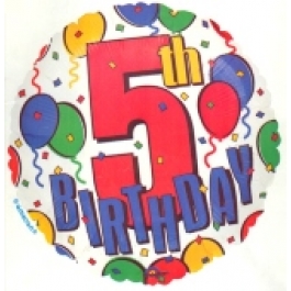 5th Birthday, Luftballon aus Folie, Geburtstagsballon zum 5. (ohne Helium)