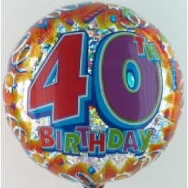 Happy Birthday Luftballon aus Folie, Prismatik-Ballon, 40. Geburtstag  (ohne Helium)