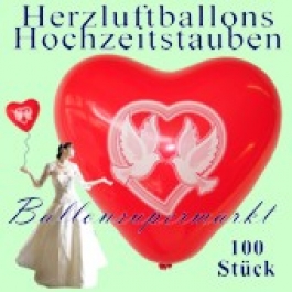 Herzluftballons mit Hochzeitstauben, 100 Stück