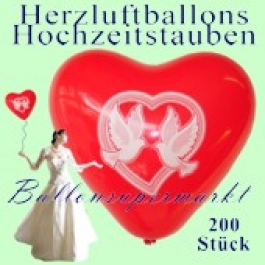 Herzluftballons mit Hochzeitstauben, 200 Stück