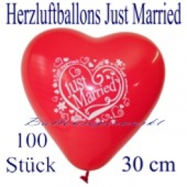 Herzluftballons Just Married, 30 cm, 100 Stück