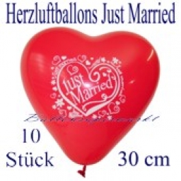 Herzluftballons Just Married, 30 cm, 10 Stück