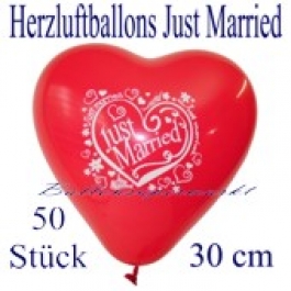 Herzluftballons Just Married, 30 cm, 50 Stück