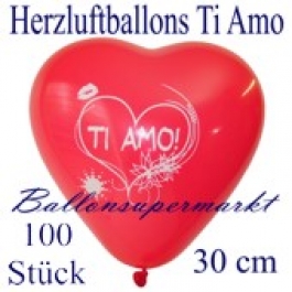 Herzluftballons Ti Amo, 30 cm, 100 Stück